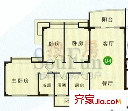 华荟南景园户型图3室2厅户型图 3室2厅2卫1厨