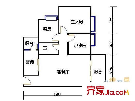 瑜翠园户型图3室1厅户型图 3室1厅1卫1厨