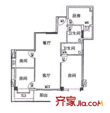 天力居户型图3室2厅户型图 3室2厅2卫1厨