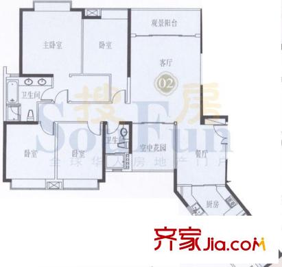 锦城花园户型图4室2厅户型图 4室2厅2卫1厨