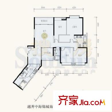 锦城花园户型图3室2厅户型图 3室2厅2卫1厨