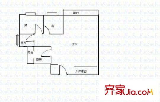 翡翠绿洲森林半岛户型图2室1厅户型图 2室1厅1卫1厨