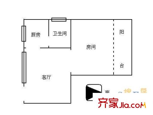水荫路大院户型图1室1厅户型图 1室1厅1卫1厨