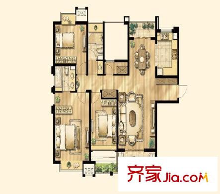 金地荔湖城户型图3室2厅户型图 3室2厅1卫1厨