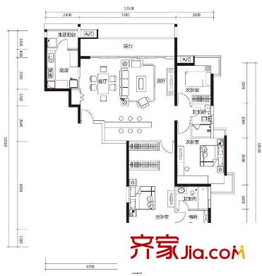 金地荔湖城户型图5室2厅户型图 5室2厅1卫1厨