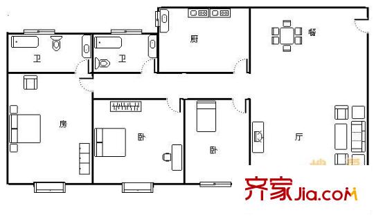 新世界花园户型图3室2厅户型图 3室2厅2卫1厨