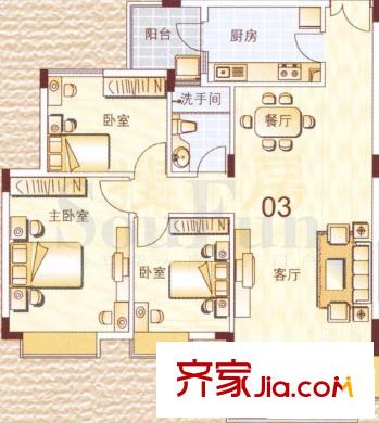 新世界花园户型图嘉怡苑标准层3单位 3室2厅1卫1厨