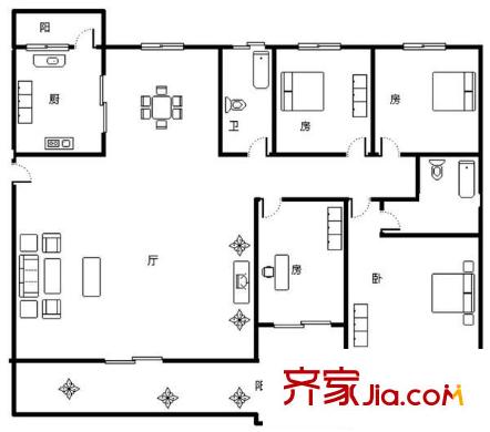 新世界花园户型图4室2厅户型图 4室2厅2卫1厨