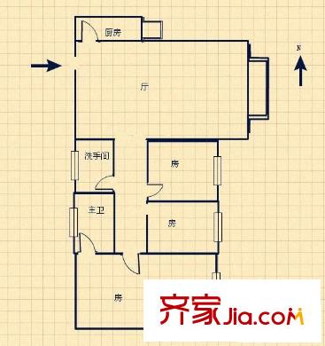 叠彩园户型图3室1厅户型图 3室1厅1卫1厨