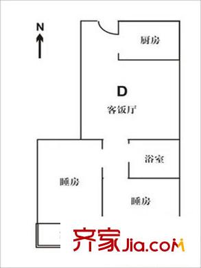 华侨乐园户型图2室1厅户型图 2室1厅1卫1厨