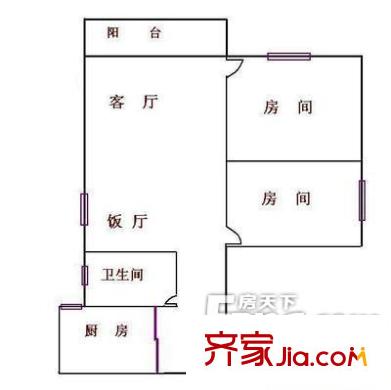 华侨乐园户型图2室2厅户型图 2室2厅1卫1厨