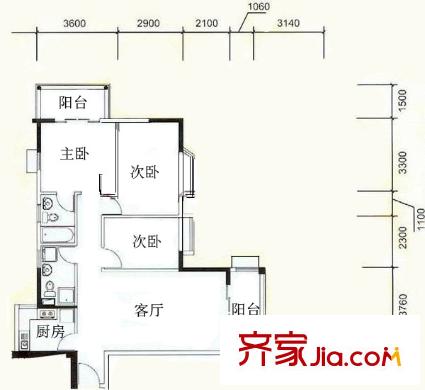 天一庄户型图3室1厅户型图 3室1厅2卫1厨