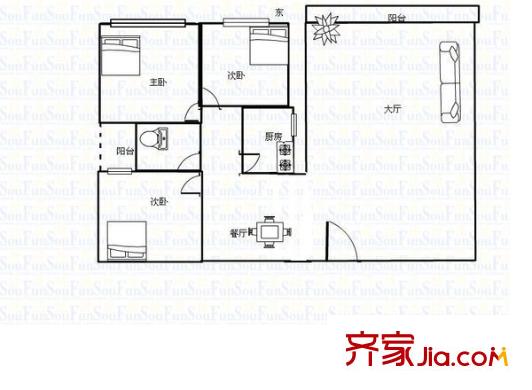 天一庄户型图3室2厅户型图 3室2厅2卫1厨