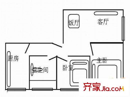 加拿大花园户型图2室2厅户型图 2室2厅1卫1厨