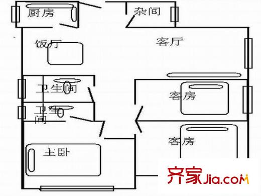 加拿大花园户型图4室2厅户型图 4室2厅2卫1厨