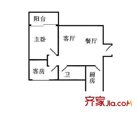 穗花新村户型图2室2厅户型图 2室2厅1卫1厨