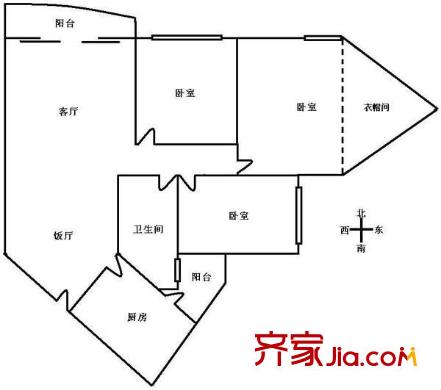 芭堤水岸户型图3室2厅户型图 3室2厅1卫1厨
