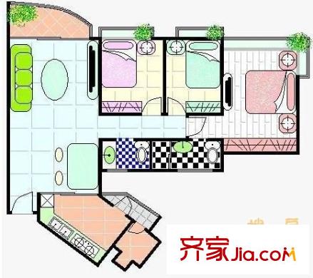 芭堤水岸户型图3室2厅户型图 3室2厅2卫1厨