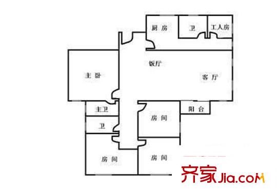 跑马地花园户型图4室2厅户型图 4室2厅3卫1厨