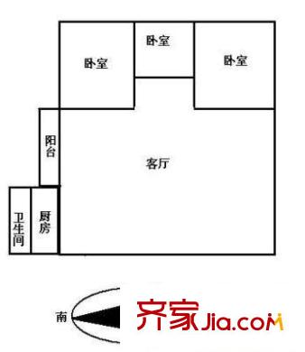跑马地花园户型图3室1厅户型图 3室1厅1卫1厨