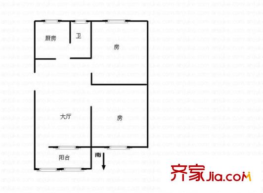 海珠半岛花园户型图2室1厅户型图 2室1厅1卫1厨