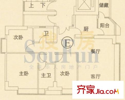 海珠半岛花园户型图3室2厅2卫1厨