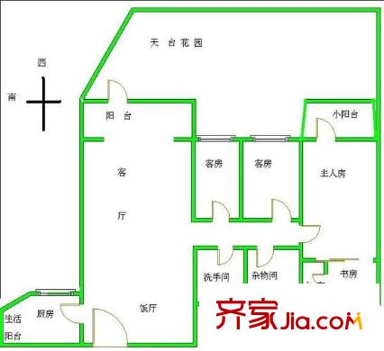 怡港花园户型图4室2厅户型图 4室2厅1卫1厨
