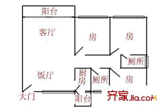 怡港花园户型图3室2厅户型图 3室2厅2卫1厨