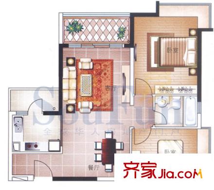 淘金家园户型图2室2厅户型图 2室2厅1卫1厨