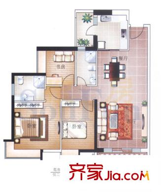 淘金家园户型图3室2厅户型图 3室2厅2卫1厨