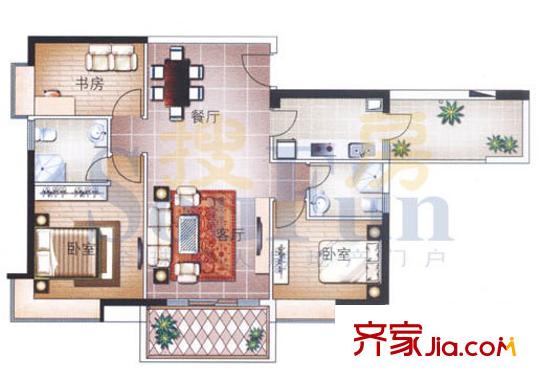 淘金家园户型图3室2厅户型图 3室2厅2卫1厨