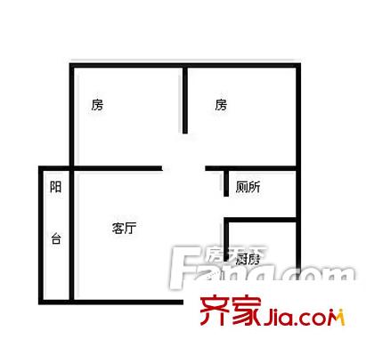 华景新城六期户型图2室1厅户型图 2室1厅1卫1厨