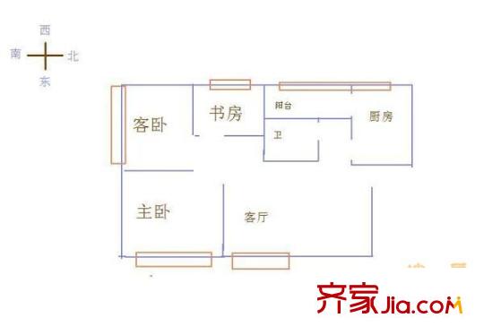 华景新城六期户型图3室1厅户型图 3室1厅1卫1厨