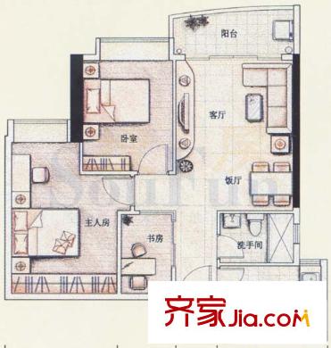 逸景翠园户型图3室2室户型图 3室2厅1卫1厨