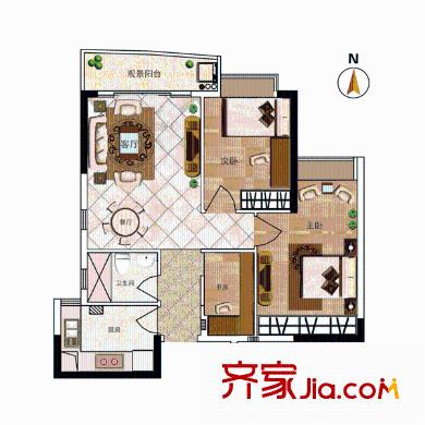 逸景翠园户型图G座0506单位 3室2厅1卫
