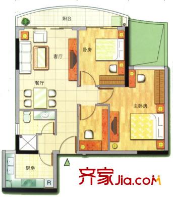 逸景翠园户型图3室2室户型图 3室2厅1卫1厨