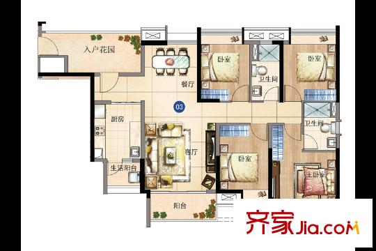 凯德・新平方米A6栋03户型 4室2厅2卫1厨