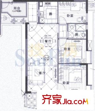 富力银禧花园户型图3室2厅户型图 3室2厅1卫1厨