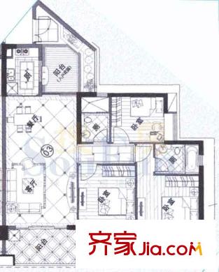 富力银禧花园户型图3室2厅户型图 3室2厅2卫1厨