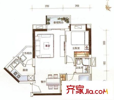 中海平方米晖华庭户型图2室2厅户型图 2室2厅1卫1厨