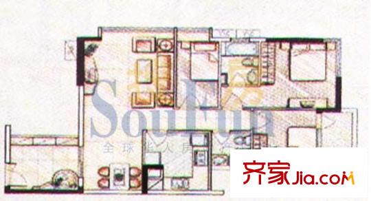 珠江俊园户型图3室2厅户型图 3室2厅2卫1厨