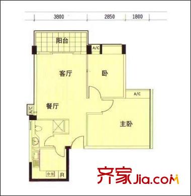 珠江南景园户型图2室2厅户型图 2室2厅1卫1厨