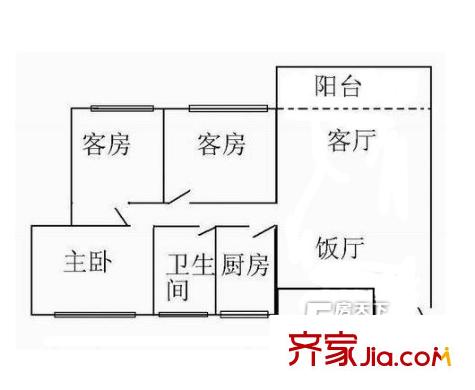 华景新城户型图3室2厅户型图 3室2厅1卫1厨