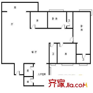 富力天河华庭户型图5室2厅户型图 5室2厅3卫1厨