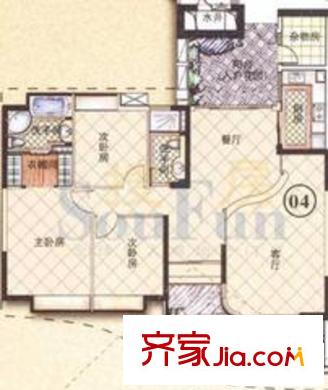 富力天河华庭户型图B栋 四房二厅 146.56平方米 户型图 4室2厅2卫1厨