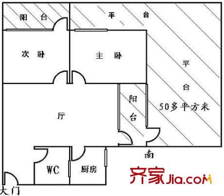 侨诚花园户型图2室1厅 户型图 2室1厅1卫1厨