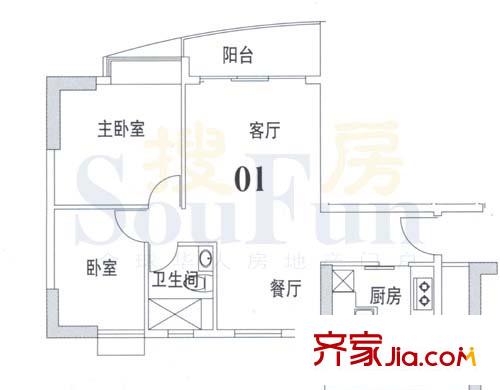 英豪花园户型图2室2厅户型图 2室2厅1卫1厨