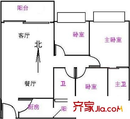 英豪花园户型图3室2厅户型图 3室2厅1卫1厨