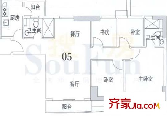 英豪花园户型图4室2厅户型图 4室2厅2卫1厨