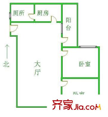 棠德花园户型图2室1厅户型图 2室1厅1卫1厨